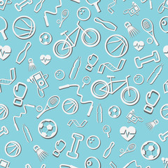 Seamless pattern with exercise equipment.