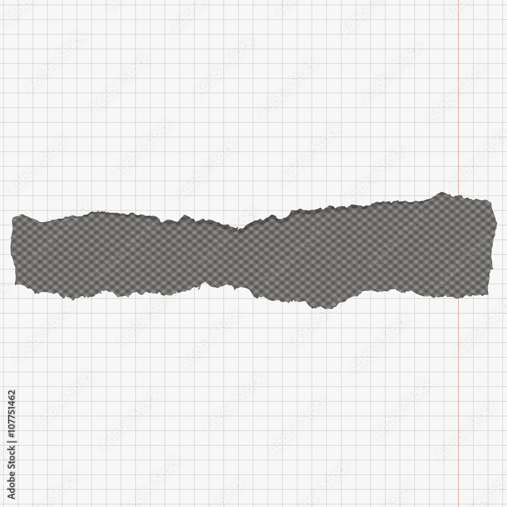 Poster torn white squared notebook paper with margin and copy space, sticked on dark gray background