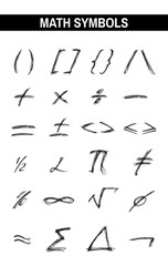 Sketchy Signs in various Colors. Ink drawn typography. Brush lettering sign. Calligraphic Mathematical Formulas Letterforms. Digital vector illustration. Isolated on white background.