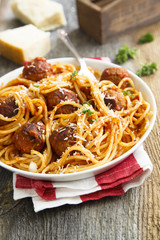Pasta with meatballs and parmesan cheese