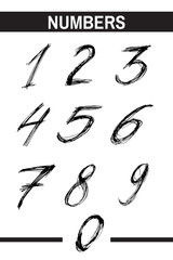 Sketchy Numbers in various Colors. Ink drawn typography. Brush lettering sign. Calligraphic Alphabet Letterform. Digital vector illustration. Isolated on white background.
