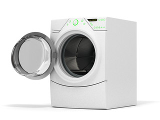 Isolated washing machine with opened door on a white background