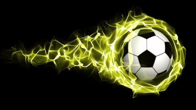 Soccer Ball in Yellow Flames Abstract Particles  Ring, Loop, 4k
