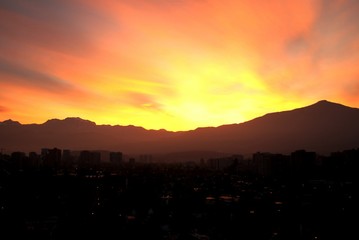 Amazing sunrise at Mount Andes in Santiago Chile