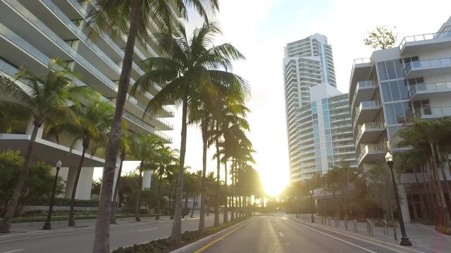 Sunset and buildings in Miami Beach FL