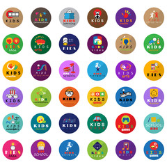 Children Icons Set-Isolated On Mosaic Background.Vector Illustration,Graphic Design.Kids Popcorn,Colorful And New Icons