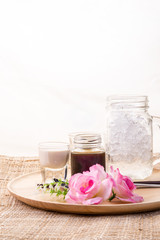Obraz na płótnie Canvas Coffee-set with raw sugar and milk