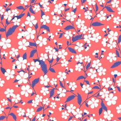 vector seamless hand drawn gentle naive floral pattern, fantasy wild flowers, colorful summer mood, romantic flower background allover print