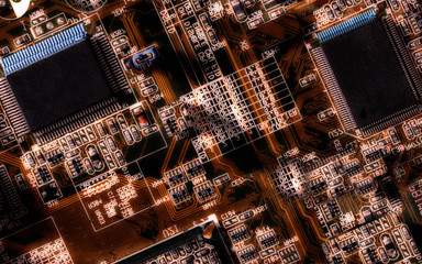 Obraz premium computers circuit-board, microchips and electrodes