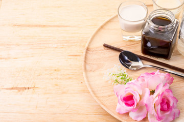 Coffee-set with raw sugar and milk