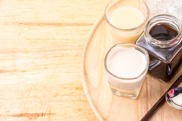 Coffee-set with raw sugar and milk