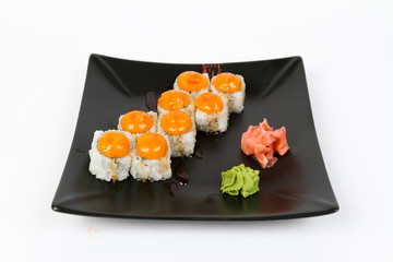 Image of tasty hot sushi set with shrimps