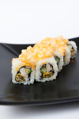 Image of tasty hot sushi set with mussels