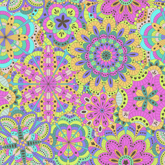 Floral background made of many mandalas. Seamless pattern. Vector illustration.