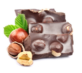 Chocolate with hazelnuts closeup