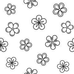 Cherry blossom seamless pattern black and white
