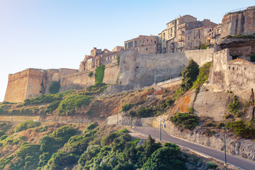 Fototapeta na wymiar Bonifacio citadel in morning sunlight, Corsica