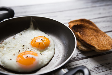 Fried eggs on a pan