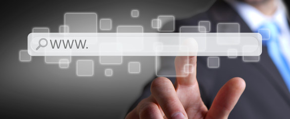 Man surfing on internet with digital tactile web address bar