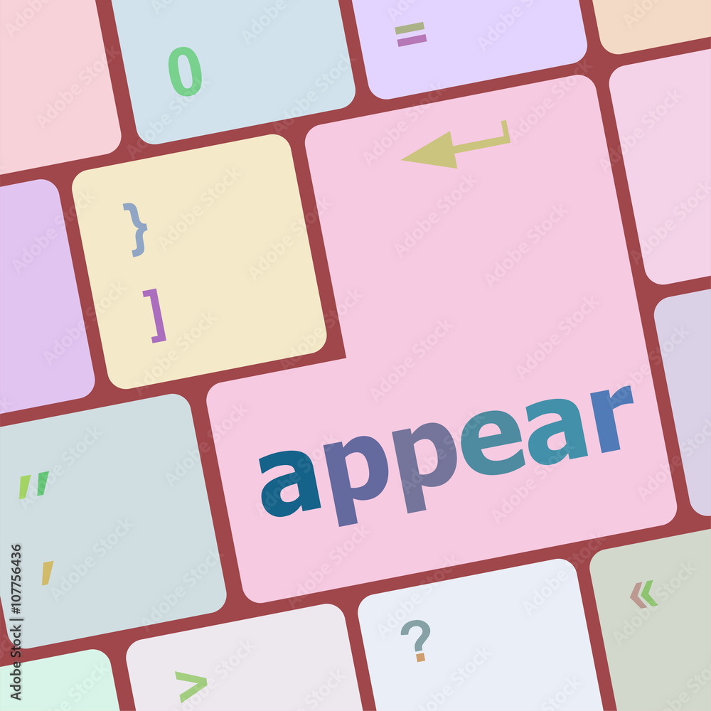 Poster appear word on computer keyboard key vector illustration