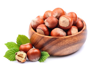 Filbert nuts with leaf