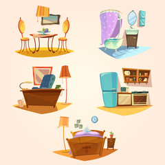 Interior cartoon retro set