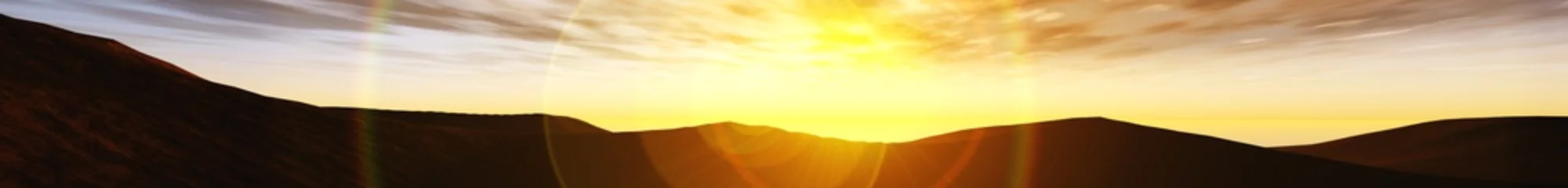 Draagtas panoramisch landschap van zonsondergang over de heuvels, banner, licht boven de heuvels, bergzonsondergang, het silhouet van de heuvels © ustas