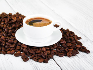 coffee cup and beans