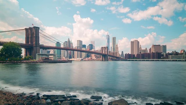 summer day brooklyn bridge park bay panorama 4k time lapse from new york
