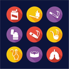Smoking Icons Flat Design Circle