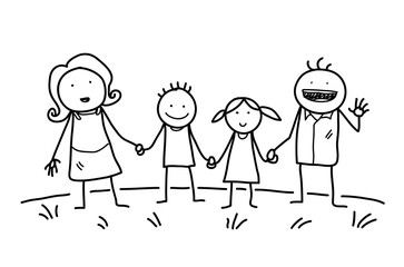 Happy Family Doodle, a hand drawn vector doodle illustration of a happy family holding hands together.