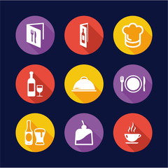 Fototapeta premium Restaurant Icons Flat Design Circle
