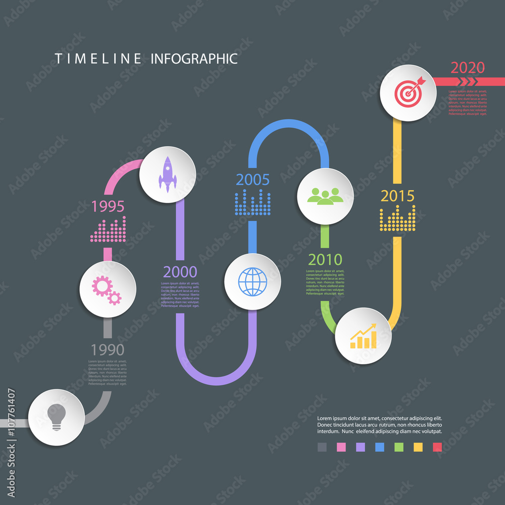 Poster Road timeline infographic design template with color icons. Vector illustration for workflow layout, diagram, number options, web design.