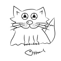 Black and White Cartoon Vector Illustration of Cute Cat for Coloring Book