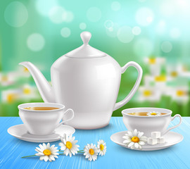 Teapot And Cups Composition