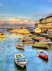 Fototapete Neapel Boote im Hafen von Santa Lucia - Neapel