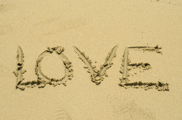 the word love on beach