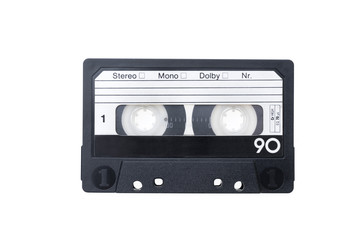 An isolated audiocassette on white background
