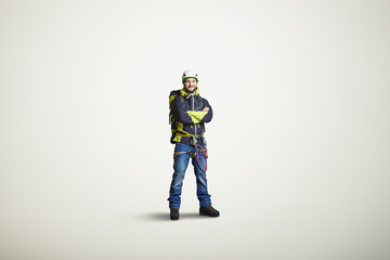 Man wear winter clothes and crossed his hands