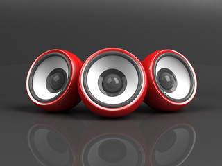 red audio system over grey background