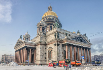 A view of The St.Isaac Cathedral at a snowy winter day