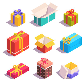 Bright, colorful present and gift boxes