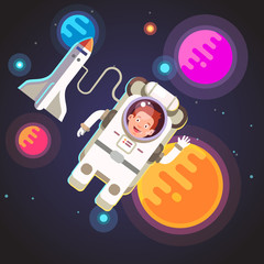 Astronaut boy flying in space