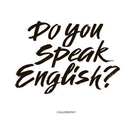 Do you speak english. Modern calligraphy text, handwritten with brush and black ink, isolated on white background. Vector. Brush lettering composition.