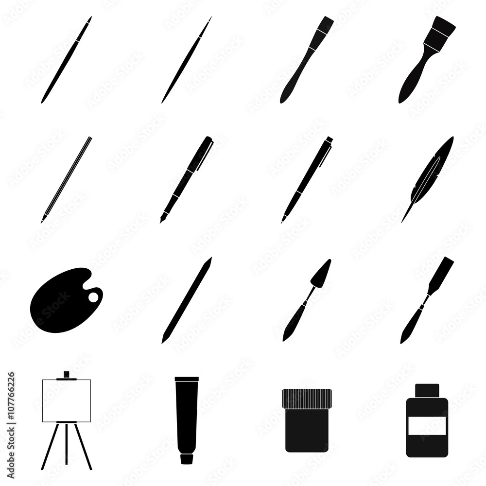 Wall mural Set of tools for drawing and painting, vector illustration