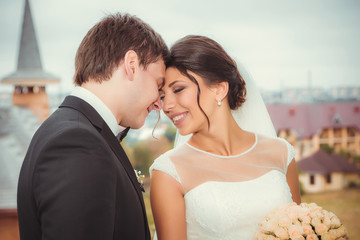 Wedding shot of bride and groom