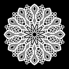 Lace round paper doily, lacy snowflake, greeting element package, vector illustrations