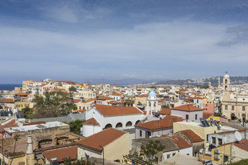 Fototapeta na wymiar View of the white houses of Chania city from above, Crete, Greec