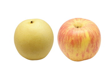Chinese pear and apple on white background