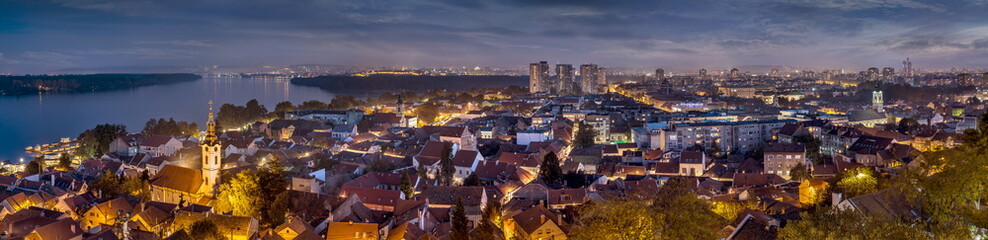 Zemun, Belgrade panorama by night, Danube river, city lights - obrazy, fototapety, plakaty